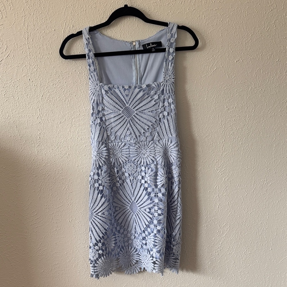 Lulu's Light Blue Floral Lace Mini Dress